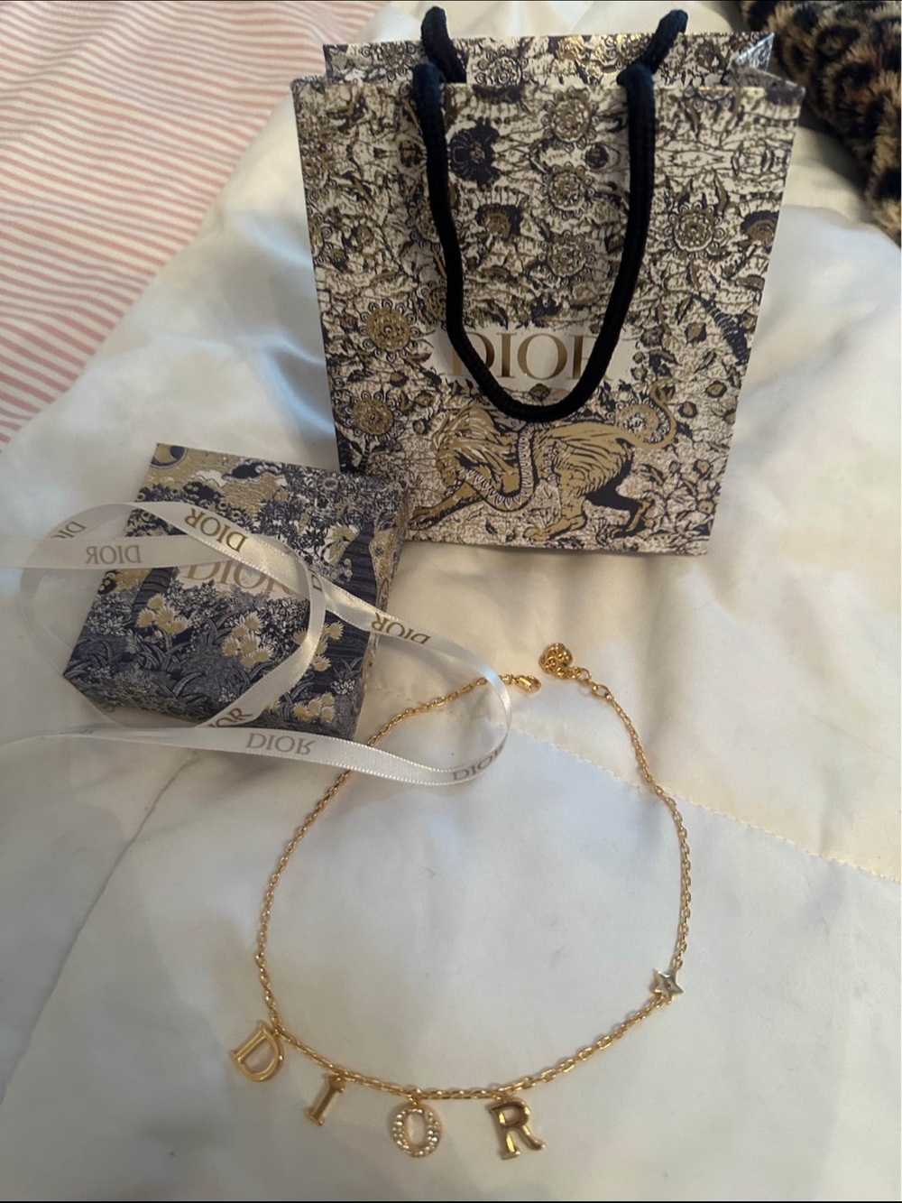 Dior Gold Letter Charm Necklace with Star Accent